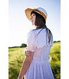 Дамска шапка в бяло и бежово с оранжева лента Agello-4 снимка
