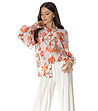 Дамска бяла риза с флорален принт в оранжево Claret-2 снимка