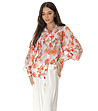 Дамска бяла риза с флорален принт в оранжево Claret-3 снимка
