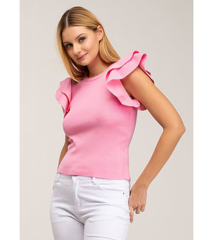 Розова дамска блуза с ефектни ръкави снимка