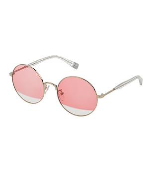 Сребристи кръгли слънчеви очила с розови лещи снимка