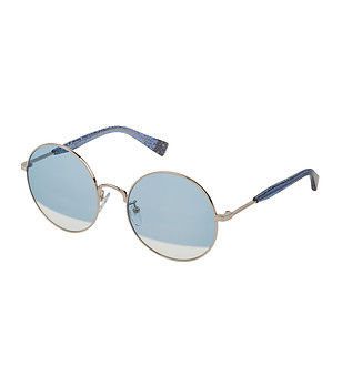 Златисти кръгли слънчеви очила със сини лещи снимка