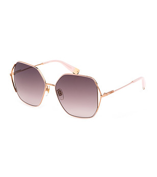 Дамски златисти слънчеви очила с розови лещи снимка