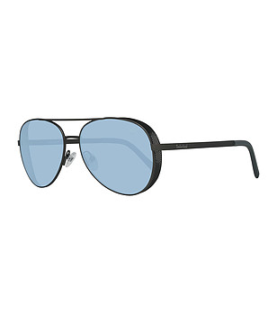 Мъжки слънчеви очила с черни рамки и сини лещи снимка