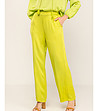 Дамски сатенен панталон в цвят лайм-2 снимка