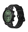 Черен мъжки часовник хронограф със зелен циферблат-1 снимка