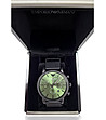 Черен мъжки часовник хронограф със зелен циферблат-2 снимка