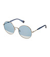 Златисти кръгли слънчеви очила със сини лещи-0 снимка