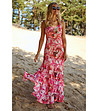 Елегантна дълга рокля с флорален принт в розови нюанси-4 снимка