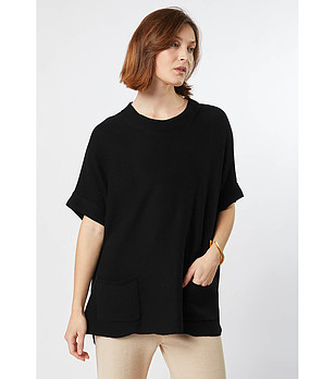 Блуза с къс ръкав с високо съдържание на памук в черно Sanote снимка