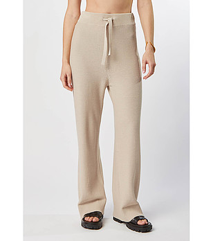 Дамски панталон от памук и лен в бежов цвят Ina снимка