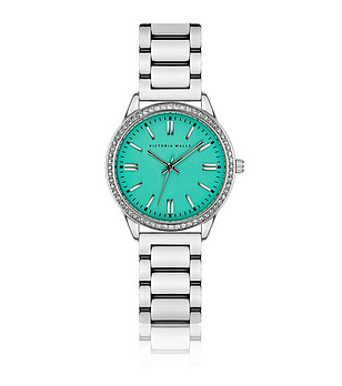 Сребрист дамски часовник с циферблат в зелен нюанс снимка