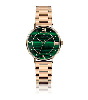 Розовозлатист дамски часовник със зелен циферблат Lexa снимка