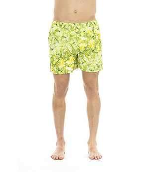 Мъжки шорти за плаж с ефектен принт в цвят лайм снимка