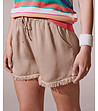 Къси дамски панталони с лен в бежов цвят-0 снимка