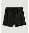 Къси дамски панталони с лен в черен цвят-3 снимка