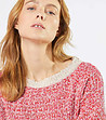 Дамски пуловер в червено и цвят крем с високо съдържание на памук-3 снимка