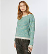 Дамски пуловер в зелено и бежово с високо съдържание на памук-0 снимка