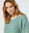Дамски пуловер в зелено и бежово с високо съдържание на памук-3 снимка