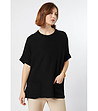 Дамска блуза с къс ръкав с високо съдържание на памук в черно -0 снимка