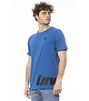 Мъжка памучна тениска в син нюанс с лого-2 снимка