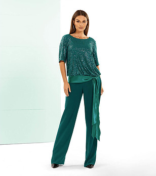 Комплект от блуза и панталон в зелено Ivonne снимка