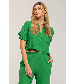 Къса зелена дамска ленена риза снимка