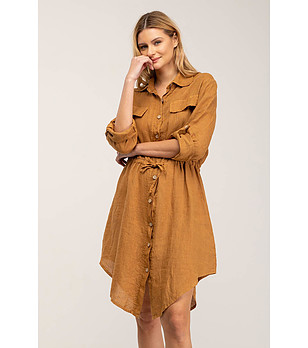 Камел риза рокля миди DRESS7809 снимка