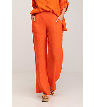 Ленен дамски панталон в оранжево снимка