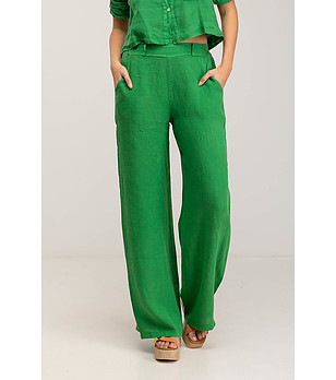 Ленен дамски панталон в зелено снимка