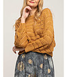 Дамски пуловер в цвят камел-2 снимка
