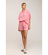 Памучен комплект от блуза и панталонки в розово-0 снимка