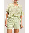 Памучен комплект от блуза и панталонки в светлозелено-3 снимка