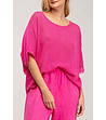 Цикламена оversize дамска блуза от памук и лен-2 снимка