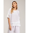 Дамска бяла блуза от лен и памук-0 снимка