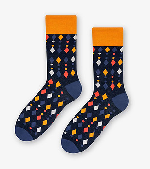 Unisex чорапи в тъмносиньо и оранжево Diamonds  снимка