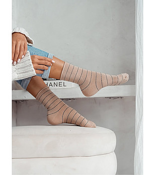 Бежови unisex чорапи на райе снимка