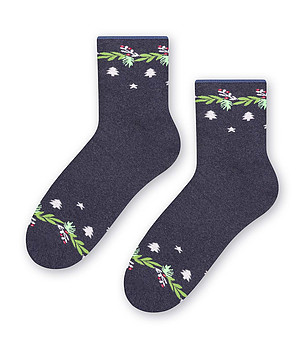 Тъмносини unisex памучни чорапи със зимни мотиви снимка