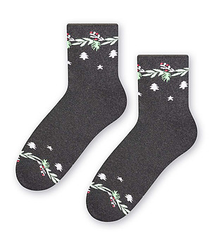 Unisex памучни чорапи в цвят графит със зимни мотиви снимка
