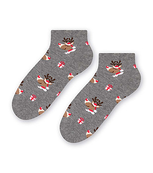 Къси сиви unisex чорапи със зимни мотиви снимка