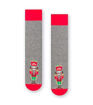 Коледни unisex чорапи в сиво и червено снимка