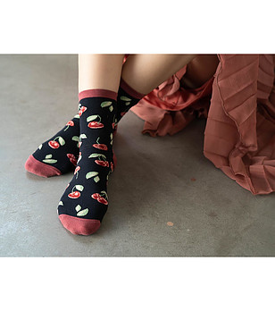Unisex тематични чорапи в тъмносиньо на черешки снимка