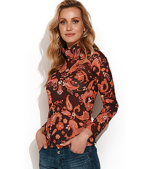 Кафява дамска блуза с пейсли принт Riesa снимка