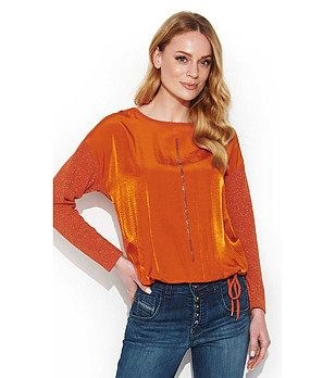 Оранжева дамска блуза с лъскав ефект Nivja снимка