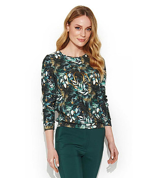 Дамска памучна блуза в зелени нюанси с флорален принт Corjana снимка