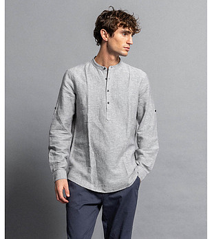 Сива мъжка блуза от лен и памук снимка