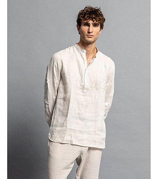 Бяла мъжка блуза от лен и памук снимка