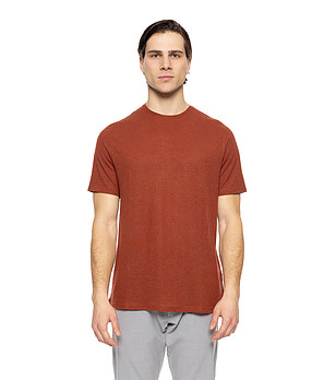 Мъжка тениска от лен и памук в цвят керемида снимка
