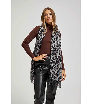 Дамски шал в сиво и черно с леопардов принт Betina снимка