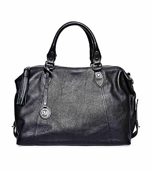 Голяма кожена дамска чанта в черен цвят Paola снимка